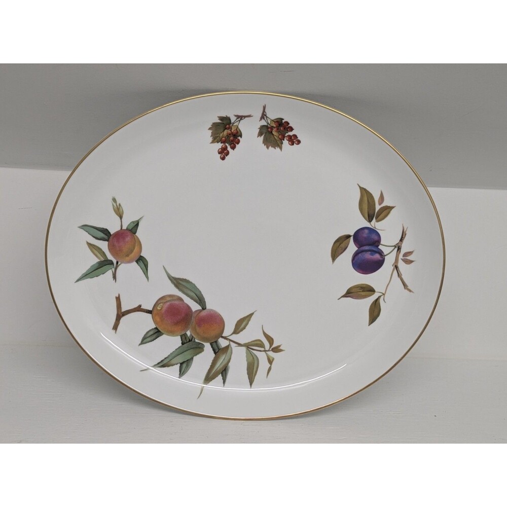 1961 Royal Worcester Evesham Gold Trim 15" Oval Serving Platter with Fruit EUC
